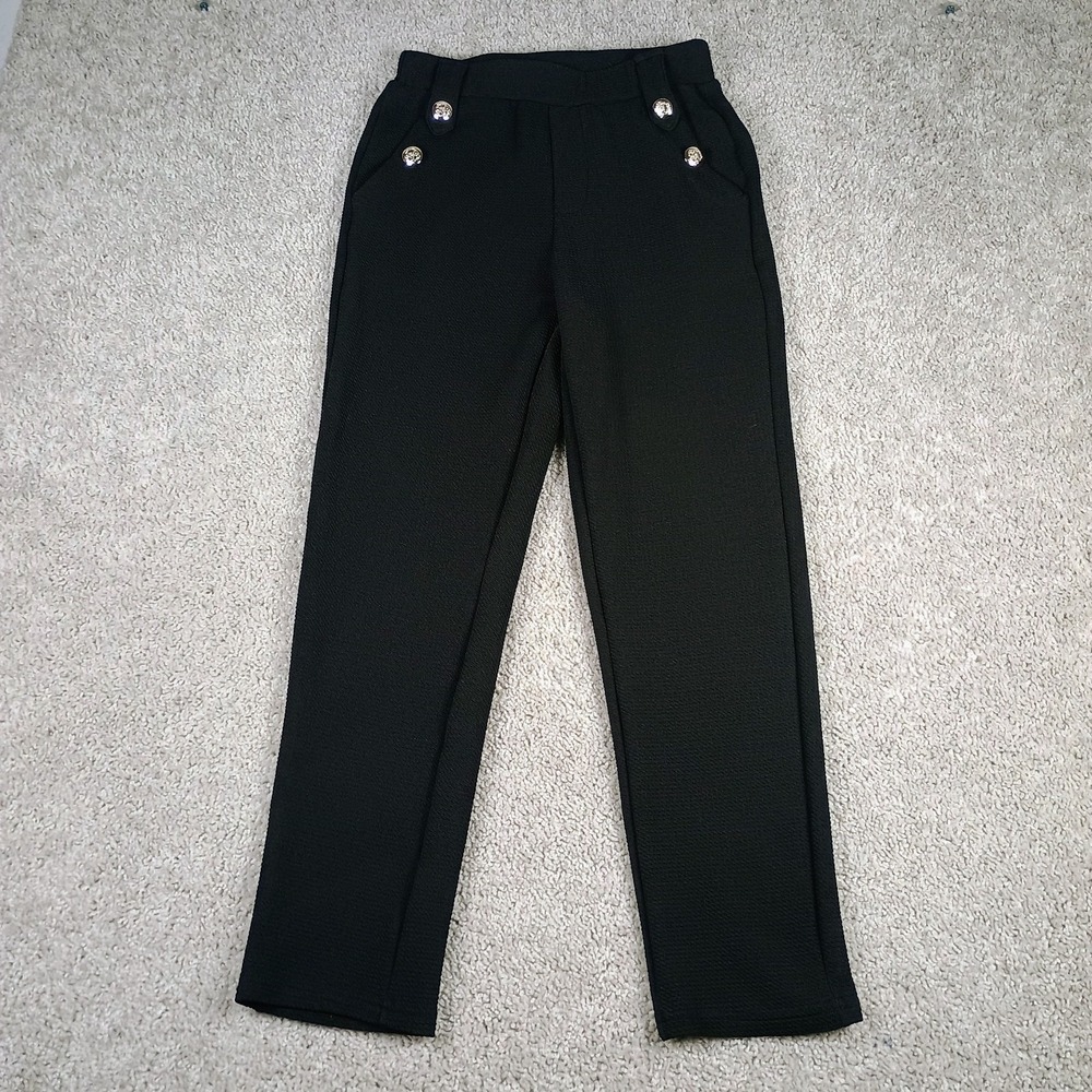 Emery Rose Black Straight Leg Pants Gold Button Detail Textured Stretch S